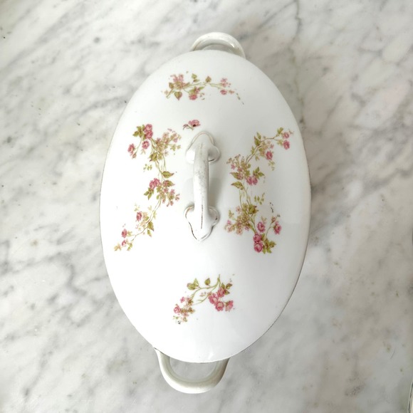 Antique Victoria Austria Serving Bowl 10" Oval Covered Fine China Floral - Picture 7 of 12